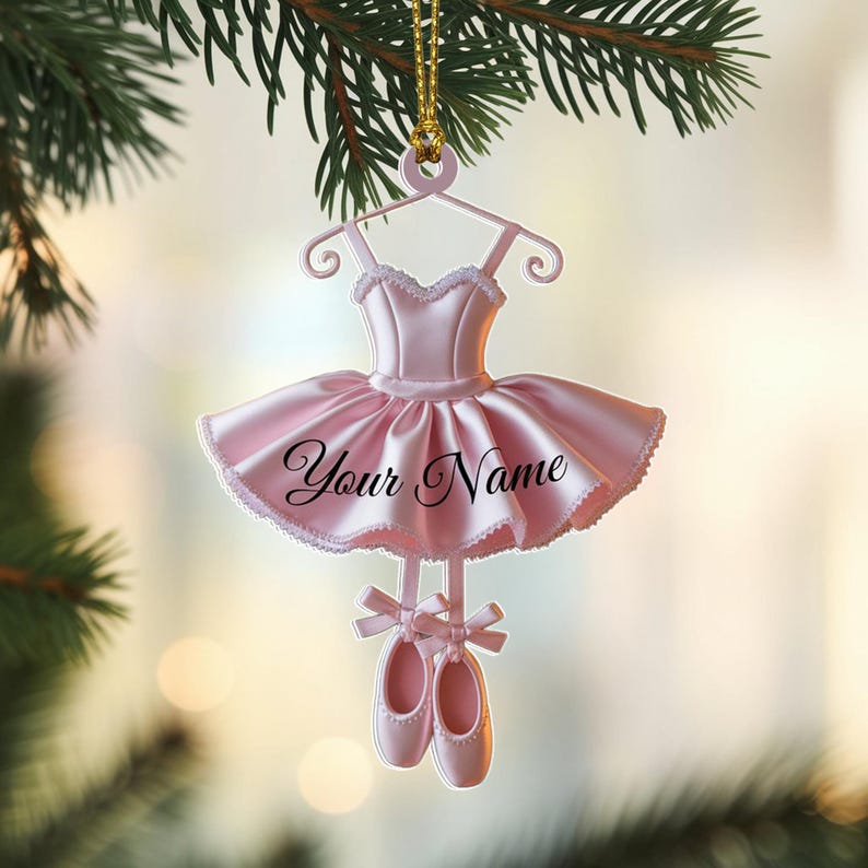 Custom Ballerina Dress Christmas Ornament, Tree Hanging Decor, Flat 2D Acrylic, Personalized Dance Lover Gift for Her Holiday Keepsake 2025