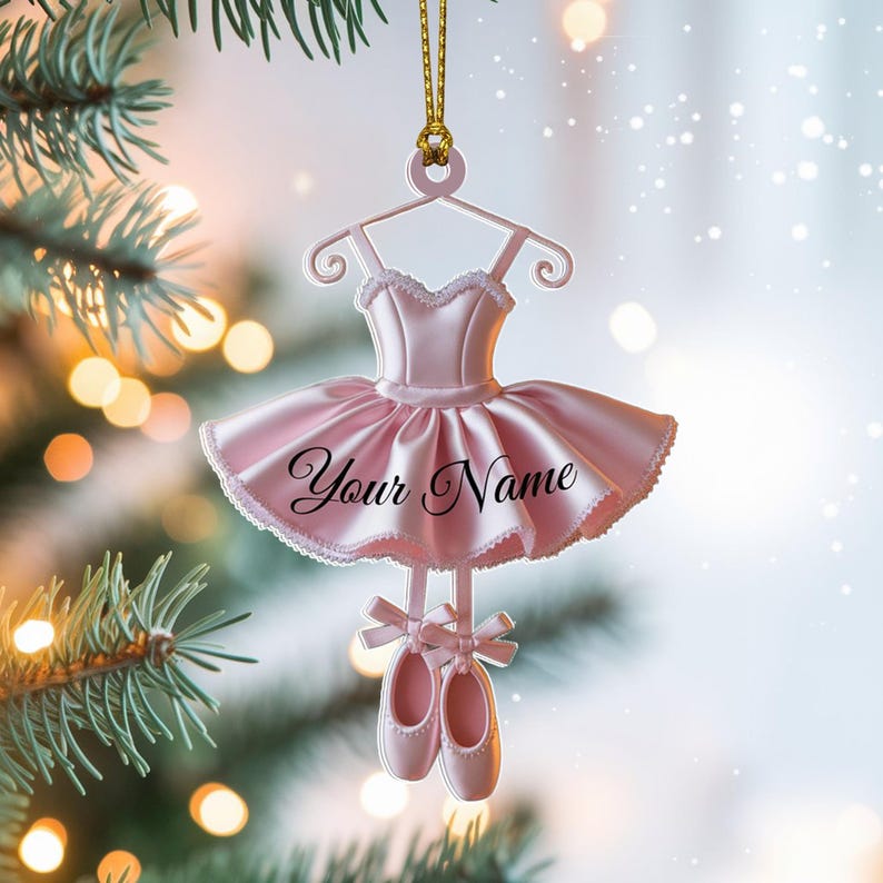Custom Ballerina Dress Christmas Ornament, Tree Hanging Decor, Flat 2D Acrylic, Personalized Dance Lover Gift for Her Holiday Keepsake 2025