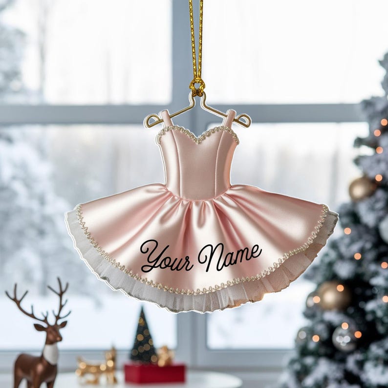 Custom Ballerina Dress Christmas Ornament, Tree Hanging Decor, Flat 2D Acrylic, Personalized Dance Lover Gift for Her Holiday Keepsake 2025