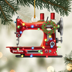 Custom Sewing Machine Christmas Ornament, Tree Hanging Decor, Flat 2D Acrylic, Personalized Seamstress Gift for Her Holiday Keepsake 2025