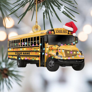 Custom School Bus Christmas Ornament, Tree Hanging Decor, Flat 2D Acrylic, Personalized Driver Gift for Him Holiday Keepsake 2025