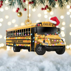 Custom School Bus Christmas Ornament, Tree Hanging Decor, Flat 2D Acrylic, Personalized Driver Gift for Him Holiday Keepsake 2025