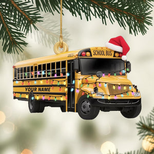 Custom School Bus Christmas Ornament, Tree Hanging Decor, Flat 2D Acrylic, Personalized Driver Gift for Him Holiday Keepsake 2025