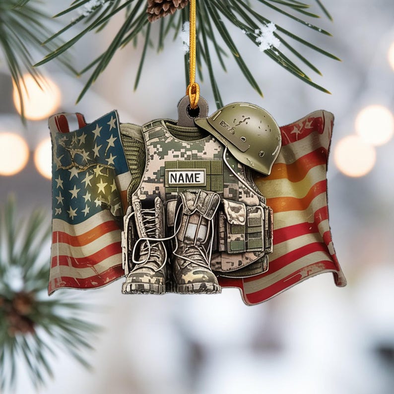 Custom Military Christmas Ornament, Tree Hanging Decor, Flat 2D Acrylic, Personalized Soldier Gift for Him Holiday Keepsake 2025