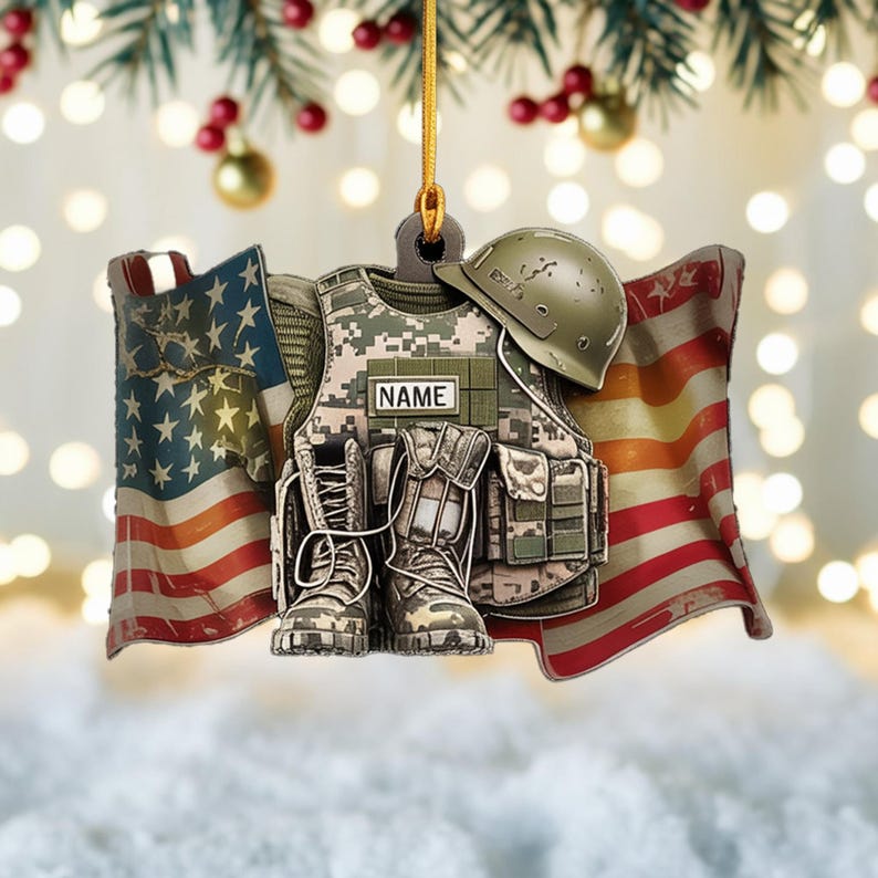 Custom Military Christmas Ornament, Tree Hanging Decor, Flat 2D Acrylic, Personalized Soldier Gift for Him Holiday Keepsake 2025