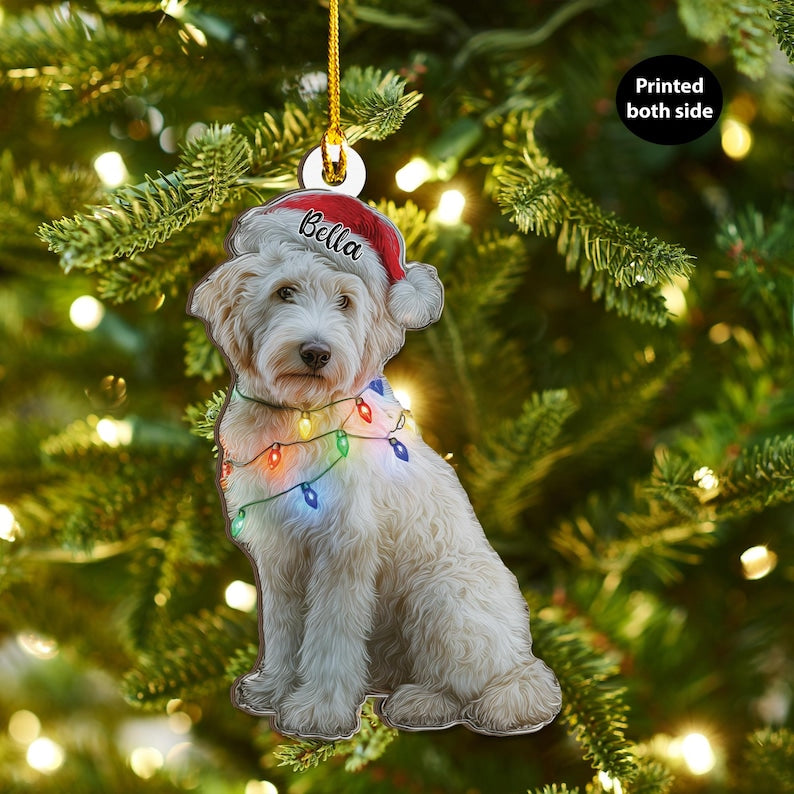 Personalized Goldendoodle Dog Christmas Wood Ornament Flat 2D Acrylic Cutout | Custom Holiday Tree Gift for Dog Lovers & Pets