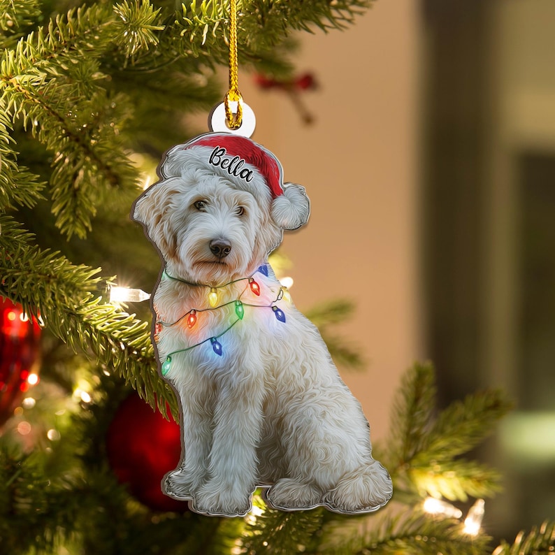 Personalized Goldendoodle Dog Christmas Wood Ornament Flat 2D Acrylic Cutout | Custom Holiday Tree Gift for Dog Lovers & Pets