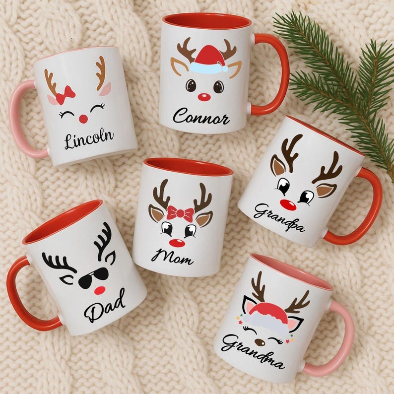 Matching Couple Christmas Mugs Personalized 11 oz Mr and Mrs Wedding Gift Custom Holiday Cocoa Cups Gift for Him and Her Festive Mug Set