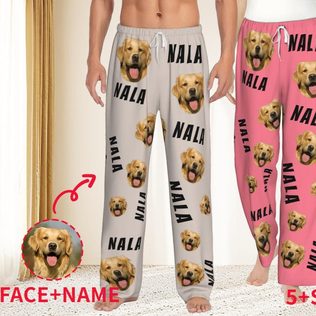 Personalized Dog Face Pajama Pants with Name,Christmas Gfits for Daughter