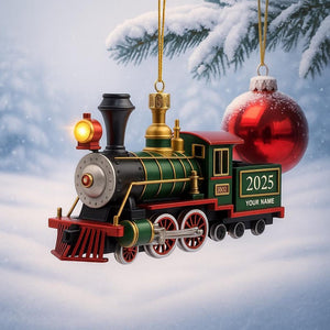 Personalized Name Railroader Train Christmas Ornament, Christmas Tree Hanging Decor, Train Lover 2D Flat Ornament, Steam Train Christmas Decor