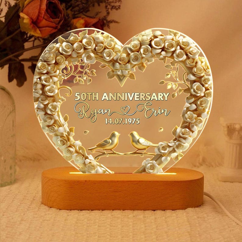 Personalized Flat 2D LED 50th Wedding Anniversary Gift Night Light, 50 Gold Wedding Gifts For Parents, Golden Anniversary Gift, Husband Gift