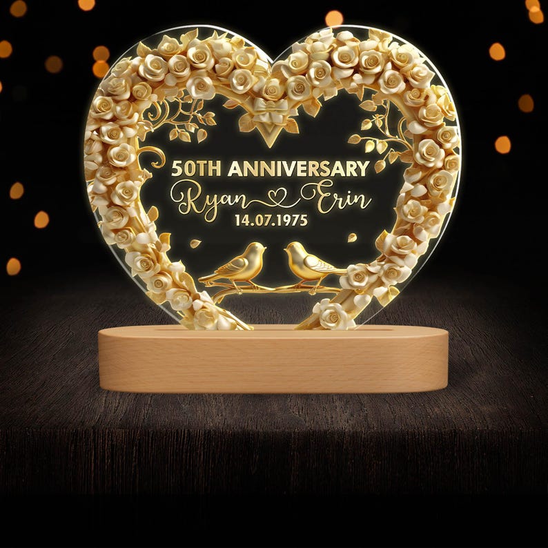 Personalized Flat 2D LED 50th Wedding Anniversary Gift Night Light, 50 Gold Wedding Gifts For Parents, Golden Anniversary Gift, Husband Gift