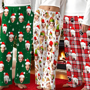 2025 Custom Christmas Funny Faces Pajamas Pants: Personalized Santa hat Face Pjs Bottom