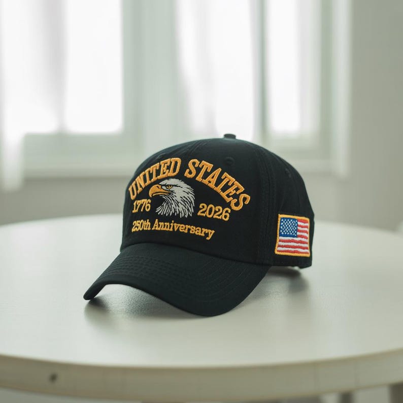 Embroidered USA 250th Anniversary Cap, American Eagle Cap, Patriotic Hat, 250th Anniversary Embroidered Baseball, U.S. Tribute Retro Cap