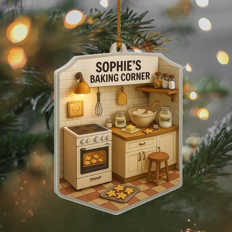 Personalized Baking Kitchen Ornament Custom Cookie Lover Miniature Kitchen Christmas Keepsake, Custom Name Mom Ornament, Suncatcher Gift