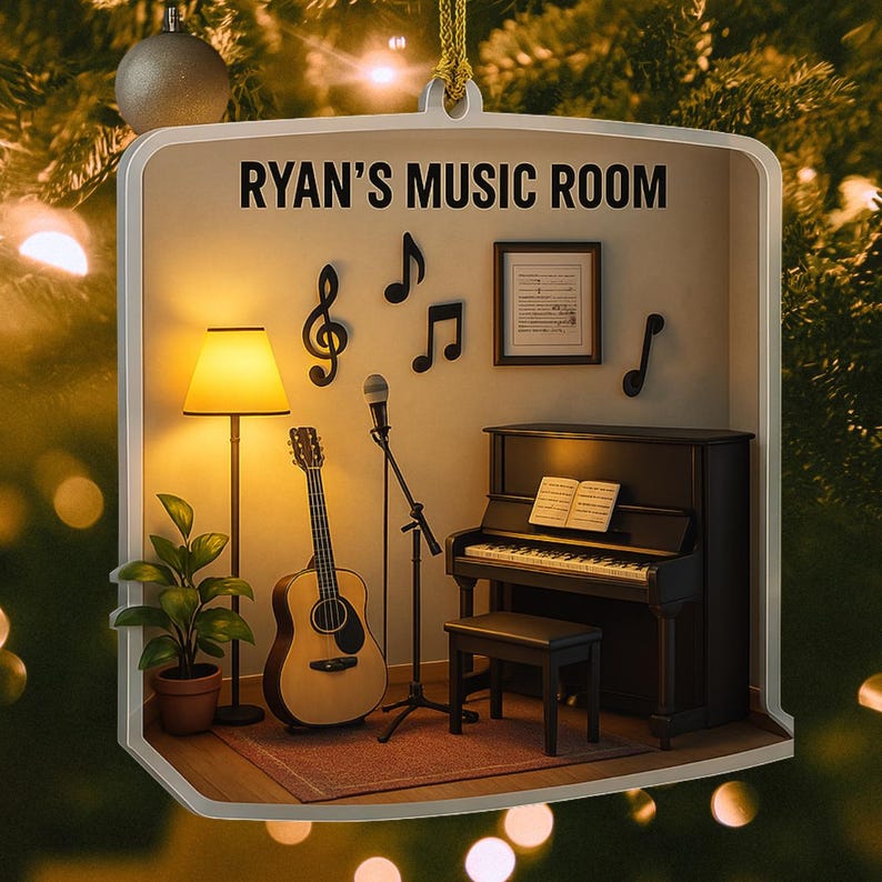 Personalized Music Studio Ornament: Custom Guitar & Piano Miniature, Suncatcher Gift