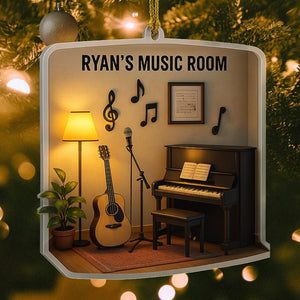 Personalized Music Studio Ornament: Custom Guitar & Piano Miniature, Suncatcher Gift