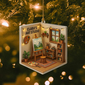 Personalized Artist 2D Flat Ornament, Custom Artist Christmas Tree Ornament Art Lover Gift Custom Name Painters Ornament, Suncatcher Gift