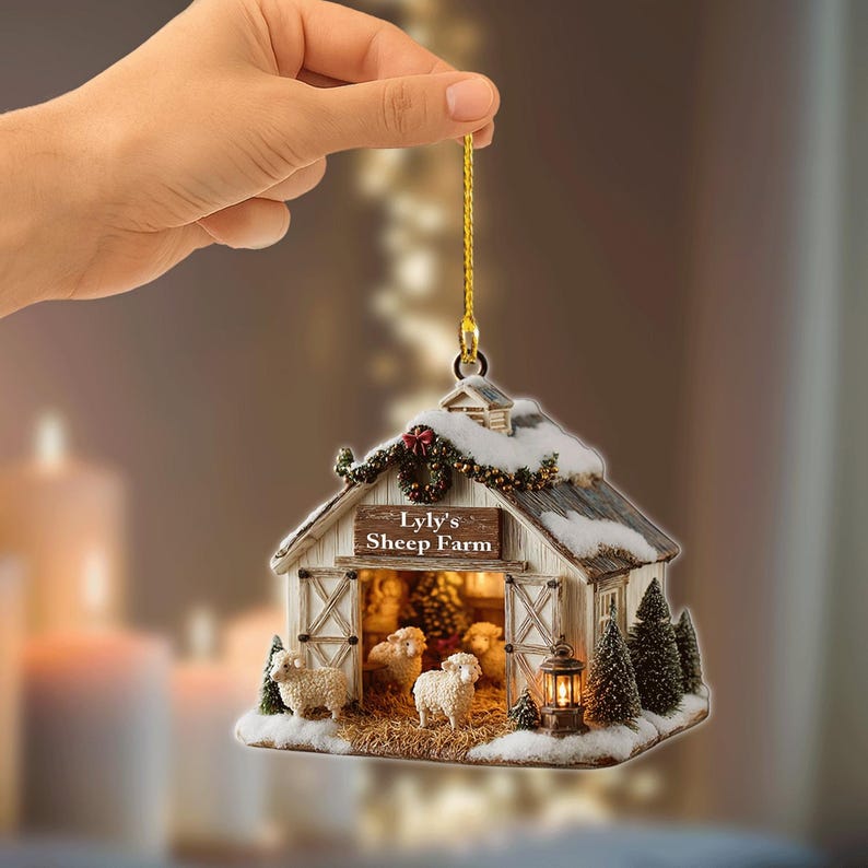 Personalized Sheep Farm Ornament 2025, Custom Barn Christmas Decoration Farm Animal Lover Gift Rustic Holiday Keepsake, 2D flat ornament