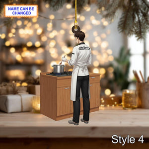 Custom Name Chef Christmas Ornament, Holiday Tree Hanging Decor, 2D Flat Acrylic Wooden Ornament, Unique Chef Gift, Festive Kitchen Decor