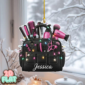 Personalized Hairstylist 2D FLAT Christmas Ornament, Custom Cosmetology Bag Holiday Decor, Salon Gift for Hairdresser, Barber Xmas Tree
