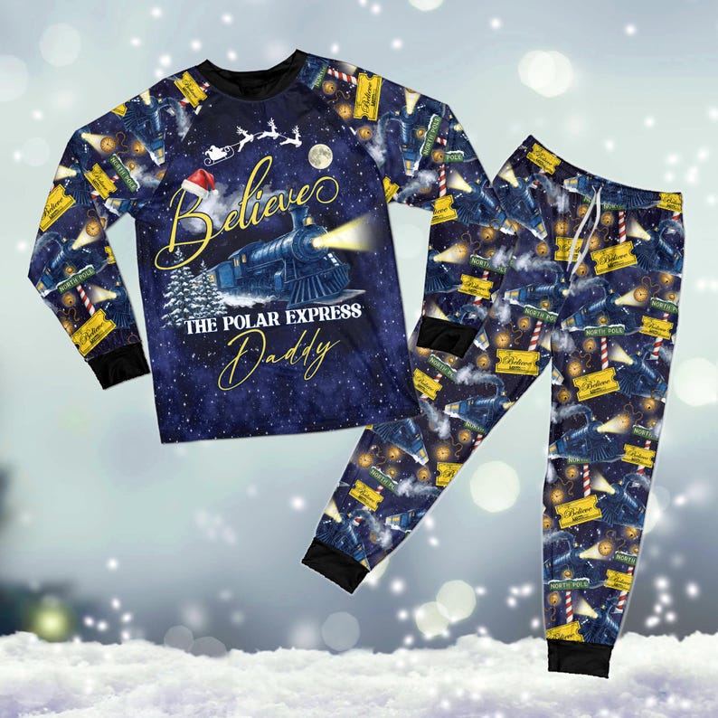 Custom Name Po-lar Express Family Christmas Pajamas, Custom Matching Holiday PJs, Believe Train Xmas Sleepwear, Xmas Pajamas Matching