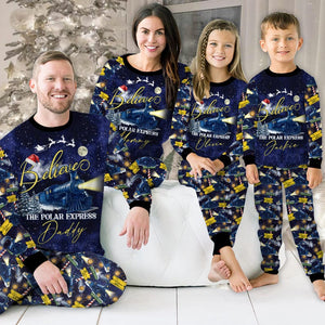 Custom Name Po-lar Express Family Christmas Pajamas, Custom Matching Holiday PJs, Believe Train Xmas Sleepwear, Xmas Pajamas Matching