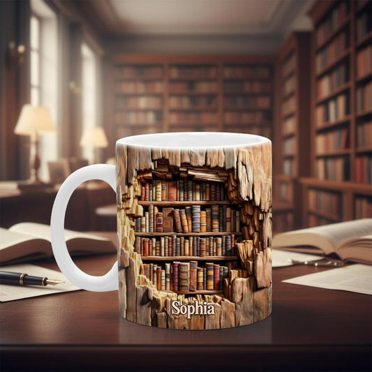 Personalized Book Lover Gift For Her, Book Lovers Mug, Favorite Bookshelf Coffee Mug, Custom Name Librarian Bookworm Gift for Reader