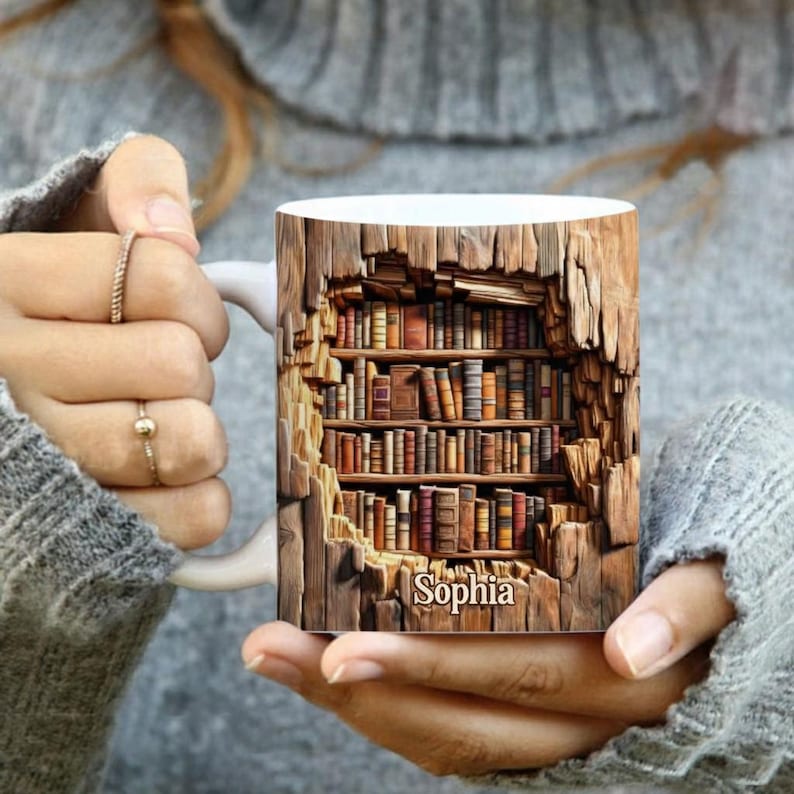 Personalized Book Lover Gift For Her, Book Lovers Mug, Favorite Bookshelf Coffee Mug, Custom Name Librarian Bookworm Gift for Reader