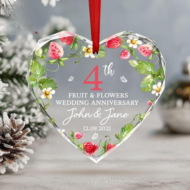 4th Wedding Anniversary Gift, Fruit and Flowers Anniversary Glass Ornament, Wedding Anniversary Keepsake, Anniversary Gift for Husband Wife