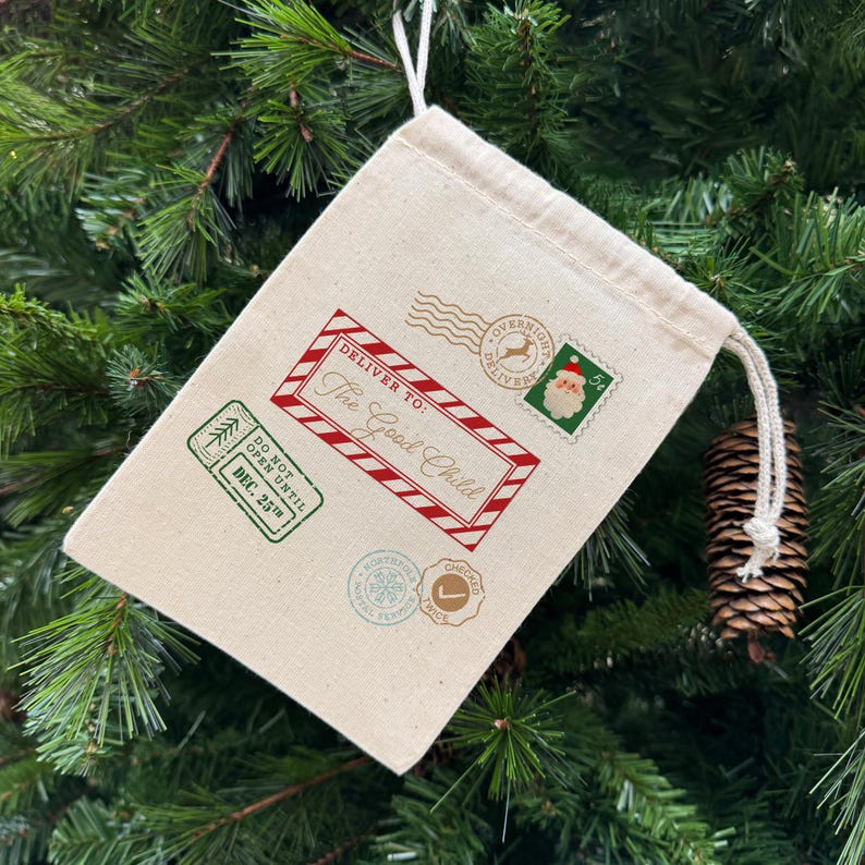 Personalized Mini Santa Sack, Drawstring Christmas Goodie Bag, Special Delivery, Do Not Open Until December 25th, XMas Gift