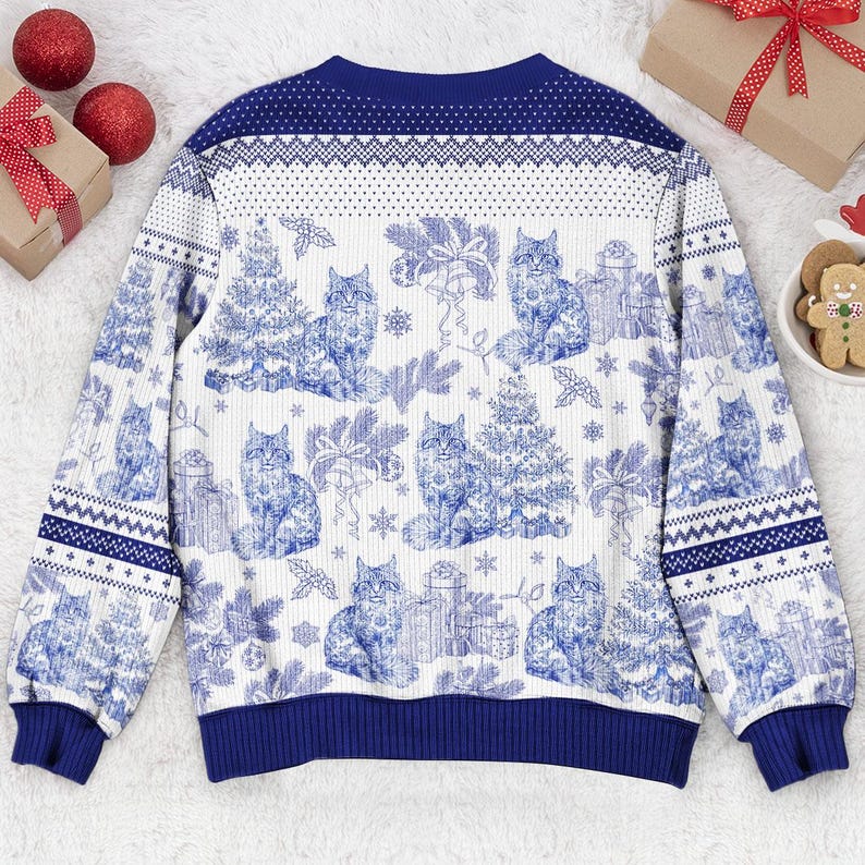 Custom Cat Breeds Christmas Tree, Toile De Jouy, Personalized Ugly Sweater, Cat Lover Gift, Unisex Holiday Sweater, Funny Pet Lover Gifts