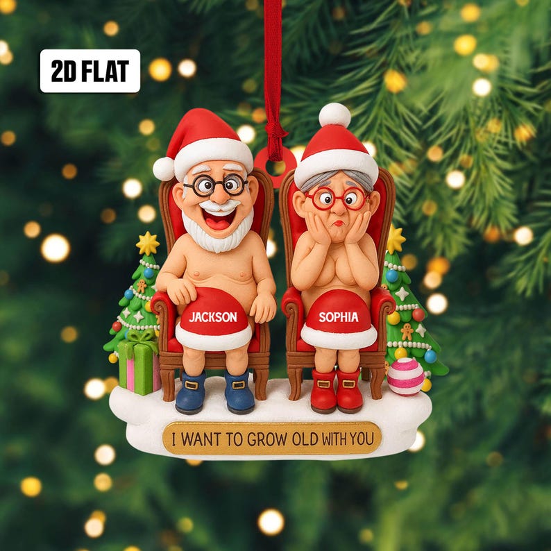 Personalized Funny Couple 2D Flat Ornament,Cute Christmas Keepsake for Partners Let s Grow Old Together Holiday Gift, Anniversary Ornament