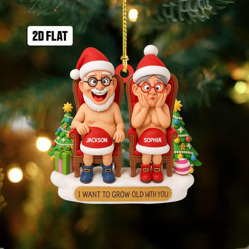 Personalized Funny Couple 2D Flat Ornament,Cute Christmas Keepsake for Partners Let s Grow Old Together Holiday Gift, Anniversary Ornament