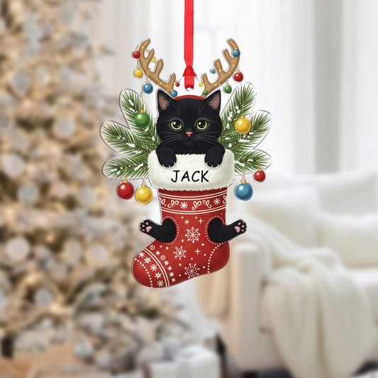 Personalized Black Cat Christmas Ornament: Custom Pet Stocking Decoration