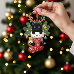 Personalized Black Cat Christmas Ornament: Custom Pet Stocking Decoration