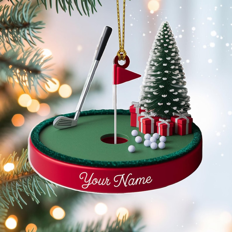 Custom Golf Green Christmas Ornament, Flat 2D Acrylic Tree Hanging Decor, Personalized Gift for Golfers, Coaches & Fans 2025