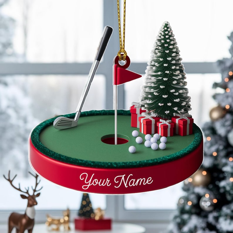 Custom Golf Green Christmas Ornament, Flat 2D Acrylic Tree Hanging Decor, Personalized Gift for Golfers, Coaches & Fans 2025