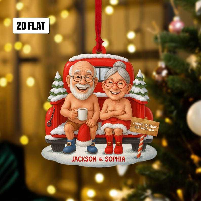 Personalized Funny Couple 2D Flat Ornament,Cute Christmas Keepsake for Partners Let s Grow Old Together Holiday Gift, Anniversary Ornament