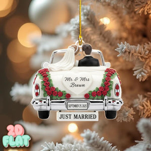 Personalized Wedding 2D FLAT Ornament, Just Married Car Christmas Ornament, Custom Bride and Groom Keepsake, Newlywed Gift Decoration
