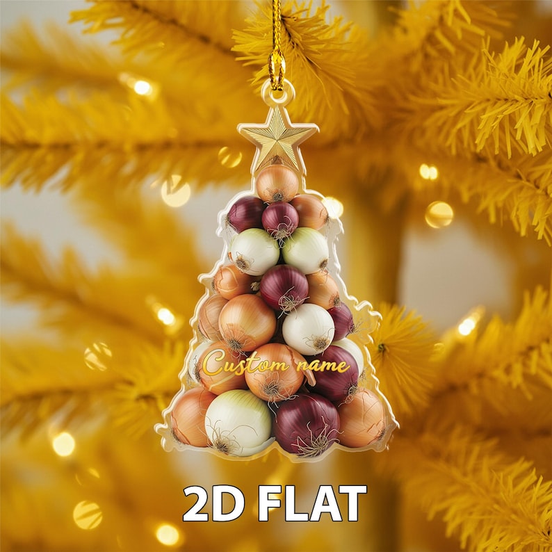 Personalized Onion 2D FLAT Christmas Tree Ornament, Custom Name Vegetables Holiday Decoration, Funny Kitchen Gift for Food Lovers