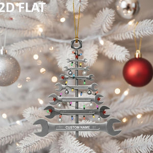Personalized Wrench Christmas Tree 2D FLAT Ornament, Custom Mechanic Holiday Decoration, Unique Tool Garage Xmas Gift for Him