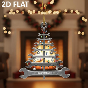 Personalized Wrench Christmas Tree 2D FLAT Ornament, Custom Mechanic Holiday Decoration, Unique Tool Garage Xmas Gift for Him