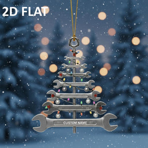 Personalized Wrench Christmas Tree 2D FLAT Ornament, Custom Mechanic Holiday Decoration, Unique Tool Garage Xmas Gift for Him