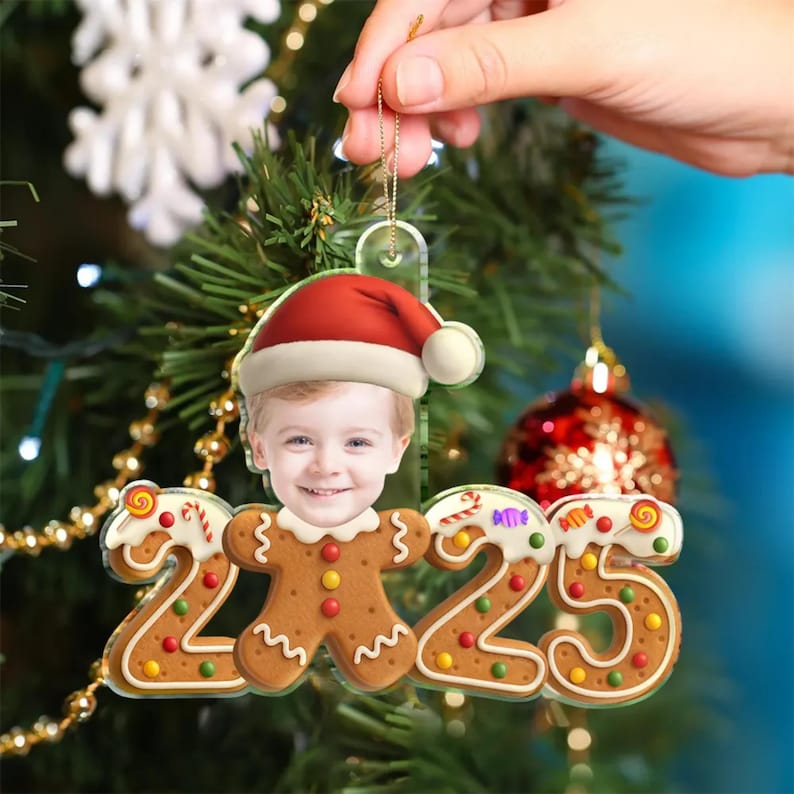 Custom Photo Gingerbread Funny Baby First Christmas - Personalized Custom Shaped Acrylic Ornament