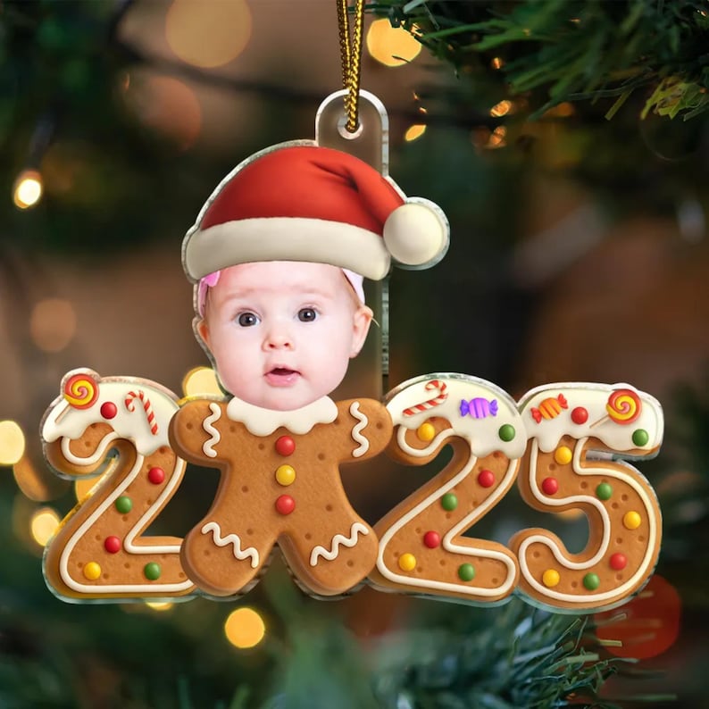 Custom Photo Gingerbread Funny Baby First Christmas - Personalized Custom Shaped Acrylic Ornament