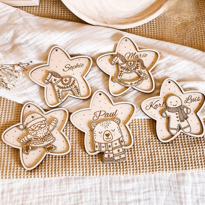 Layer Wooden Christmas pendant, personalized star Christmas tree decoration, Santa polar bear Dala horse gingerbread man Ornament