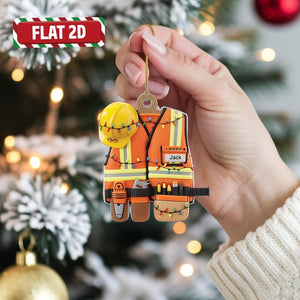 Custom Construction Worker Christmas Ornament, Tree Hanging Decor, Flat 2D Acrylic, Personalized Hard Hat Gift for Him Holiday Keepsake 2025