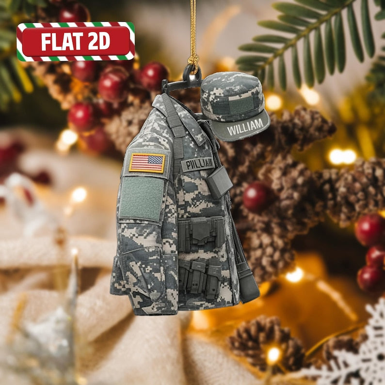 Custom Military Christmas Ornament, Tree Hanging Decor, Flat 2D Acrylic, Personalized Army Gift for Him Holiday Keepsake 2025
