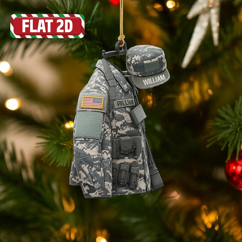 Custom Military Christmas Ornament, Tree Hanging Decor, Flat 2D Acrylic, Personalized Army Gift for Him Holiday Keepsake 2025